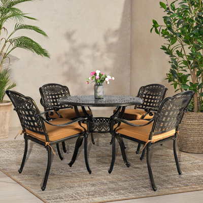 Newton Vivijason 5-Piece Patio Furniture Dining Set, All-Weather Cast Aluminum Outdoor Conversation Set, Include 4 Cushioned Chairs And 1 Round Table -  CA003-5PCS-CU-WFVJ