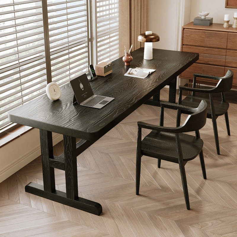 Bureau d'écriture rectangulaire en bois massif noir, H 29,53 po x l 94,49 po x P 27,56 po
