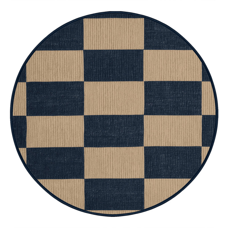 Tapis gris à carreaux lavable à la machine, Rond 3 pi