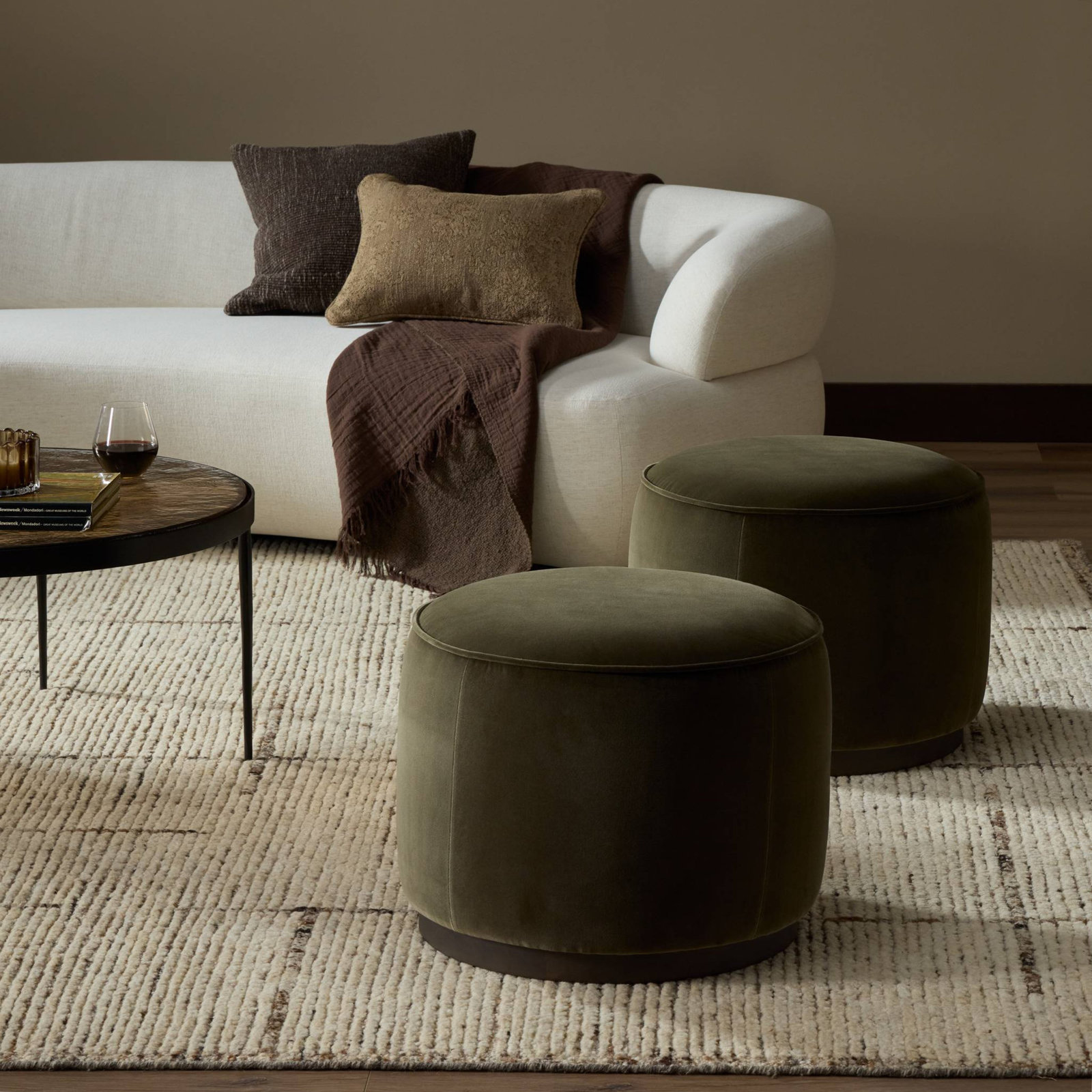 Acker 22" Cotton Upholstered Ottoman, Surrey Olive Cotton Blend