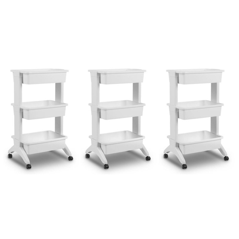 White 3-Tier Utility Rolling Storage Cart Set