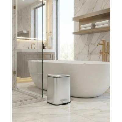1.3 Gallon/5L Stainless Steel Step Trash Can, Fingerprint-Proof Soft-Close Lid with Removable Inner Bucket for Bathroom