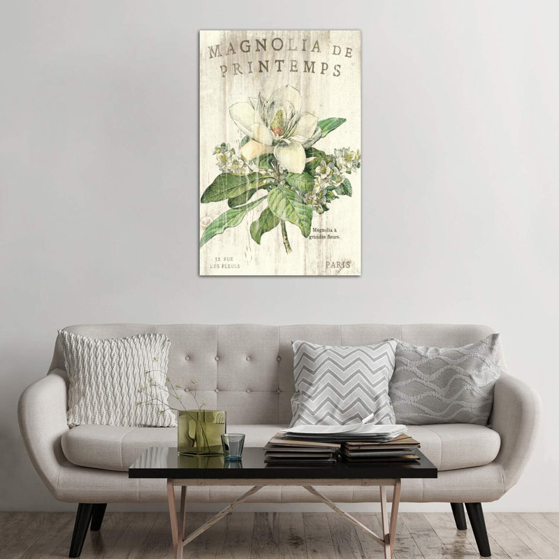 «Magnolia De Printemps» par Sue Schlabach - impression d'art graphique, H 48 po x l 32 po x P 1,5 po, Toile tendue
