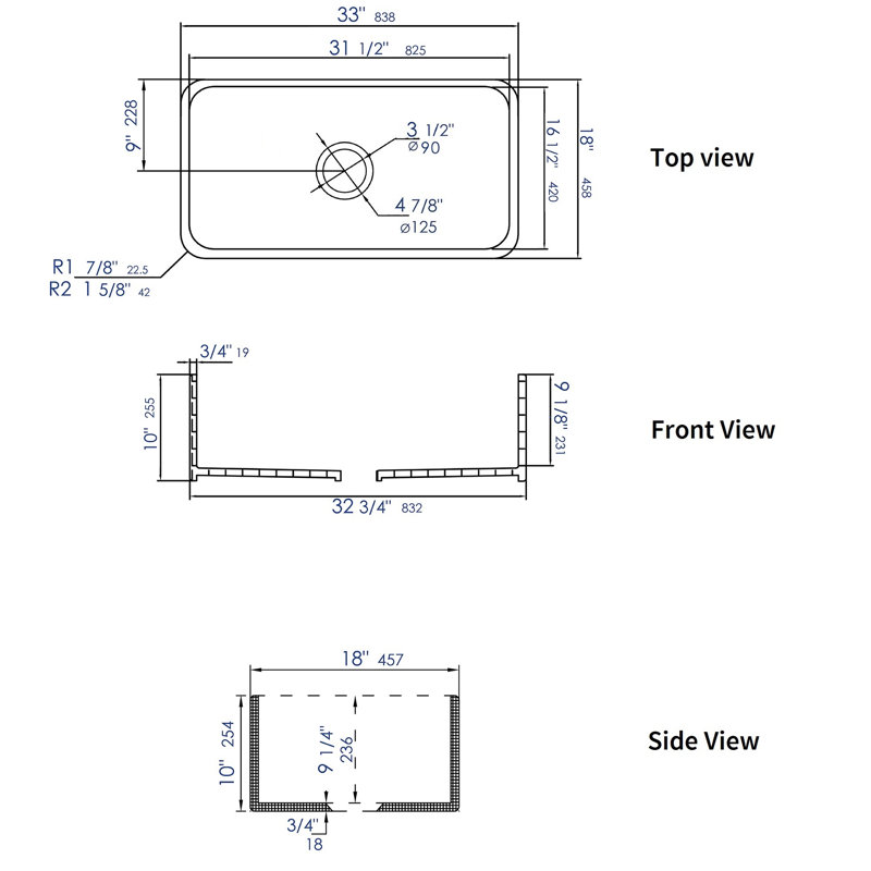 Évier de cuisine à tablier frontal L 33 po x l 18 po, Gris mat