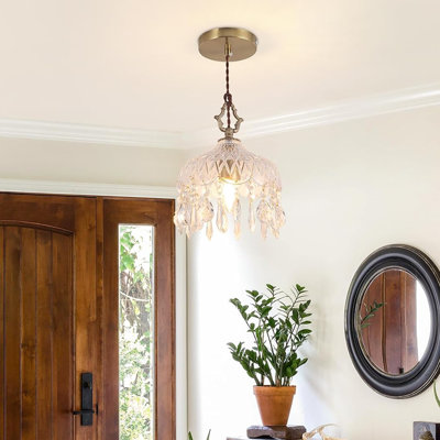 Luminaire suspendu avec abat-jour en verre, base E26 de 8 po avec lustres rétro, luminaires suspendus en cristal pour îlot de cuisine, salon, salle à manger (1 ampoule non incluse)