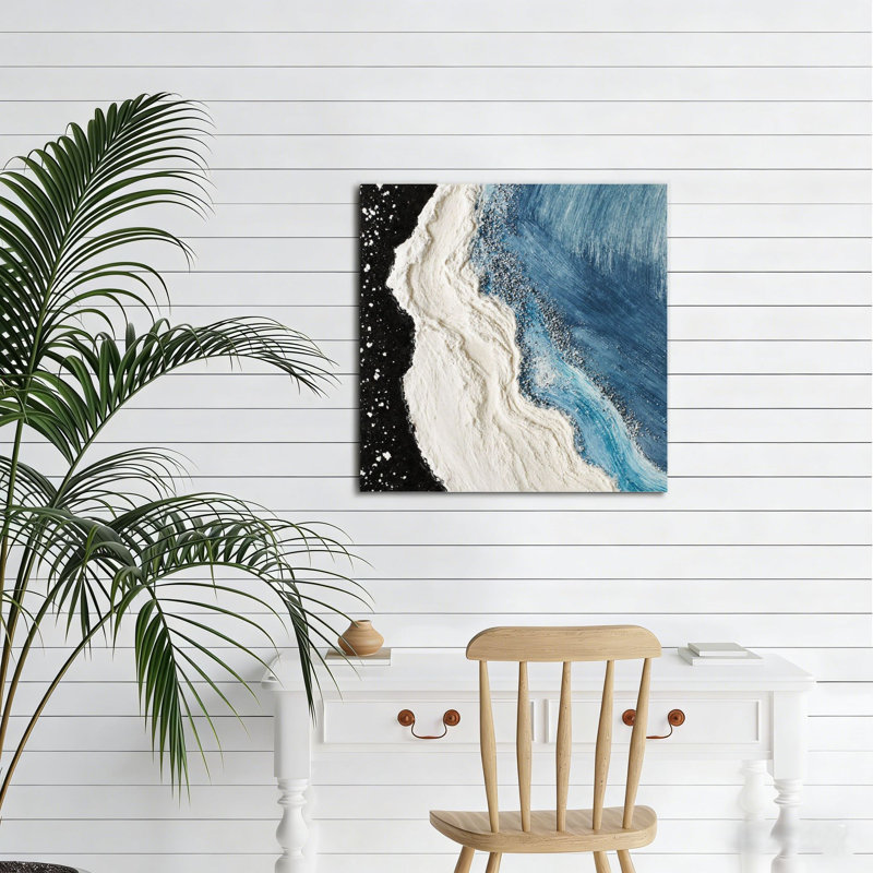 Starry Night Coast Waves, art mural en bois encastré ， 16 x 16