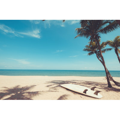 Surfboard On Tropical Beach - Wrapped Canvas Print