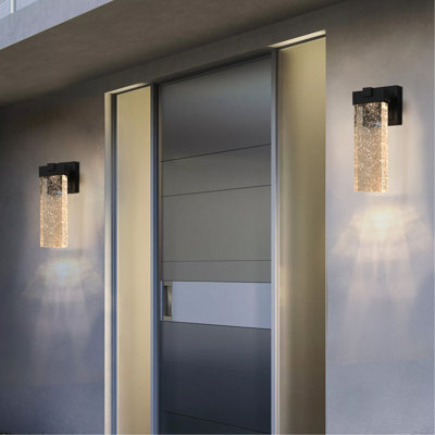 2-Pack Outdoor Wall Light Fixture, Weatherproof LED Wall Sconce with Bubble Crystal and Light Sensor - 12W Per Lamp