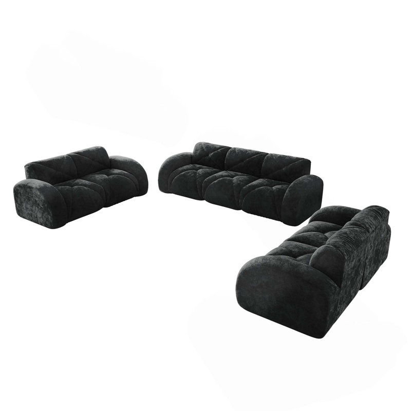 Ensemble de canapés modernes 2 + 2 + 3 places à assise profonde en velours avec éponge haute densité 32D, aucun assemblage requis pour le salon