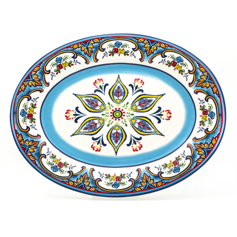 Zanzibar Oval Platter - 18", Blue/Red/Brown