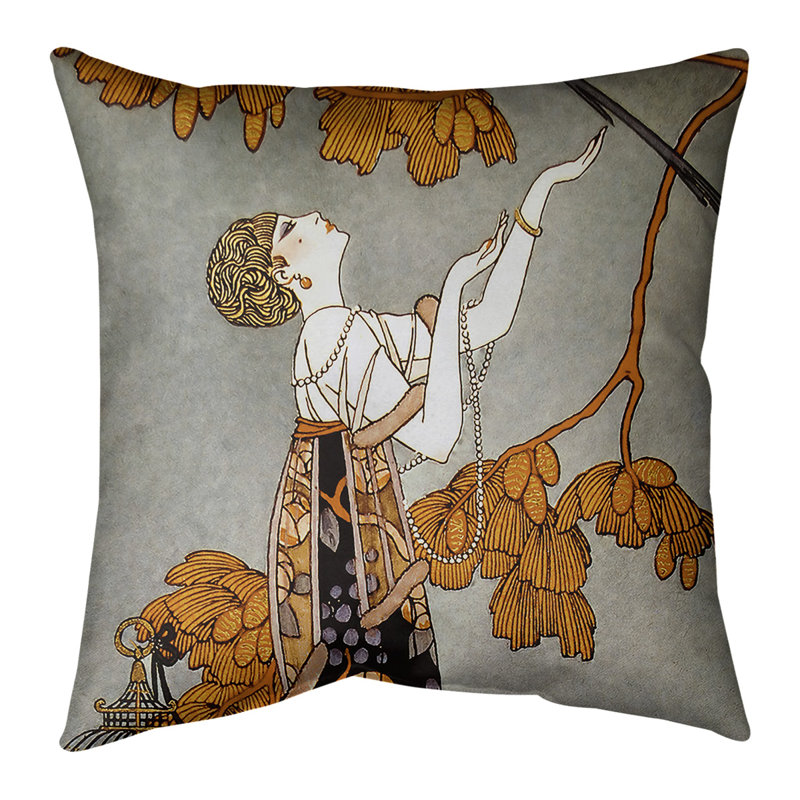 Coussin George Barbier, 16 po x 1 po, Housse de coussin seulement, Orange et gris