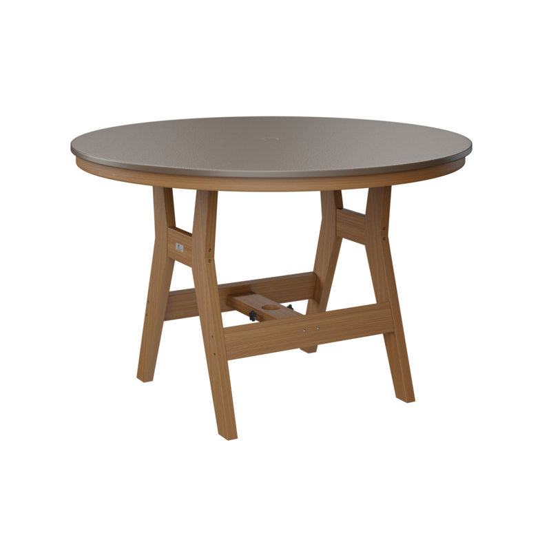 Berlin Gardens Harbor Round Dining Table, Natural Teak, Hammered Top Bronze, 30.37" H x 48" W x 48" D