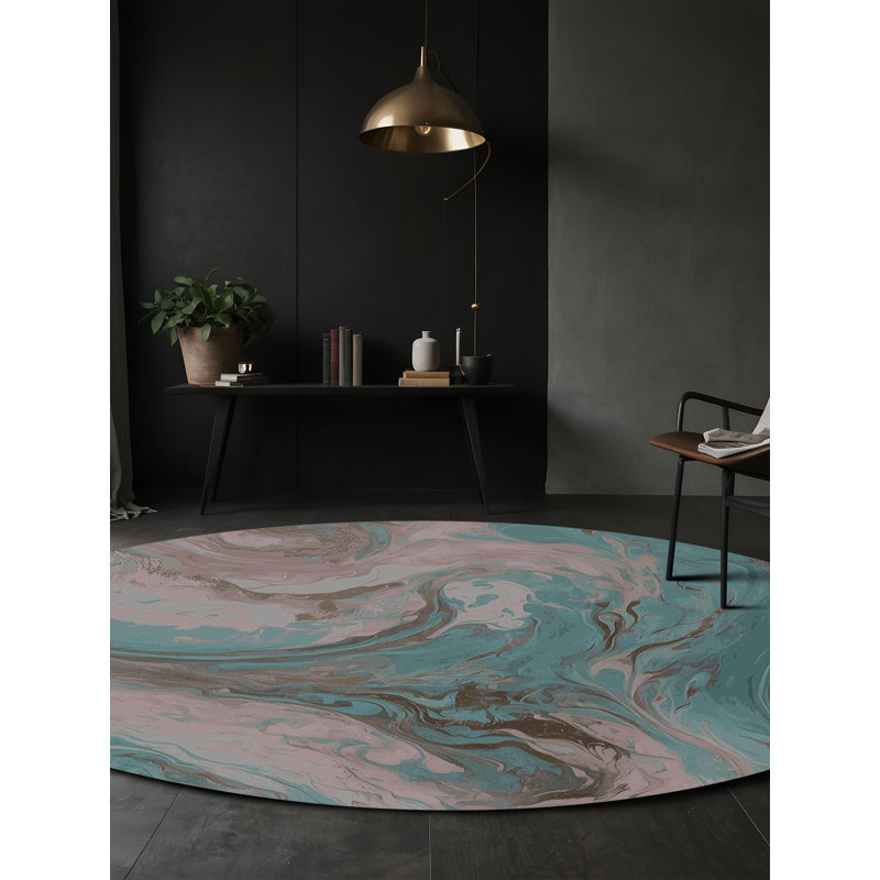 Machine Washable Gray Area Rug, Round 8'