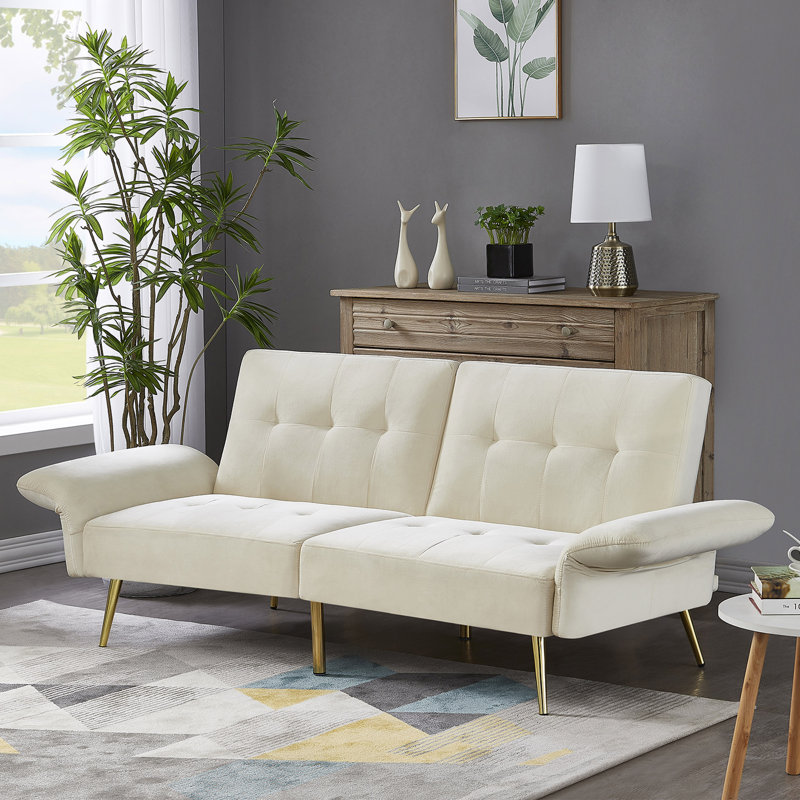 Canapé-lit en velours 77,42 po Tyjai, Velours beige