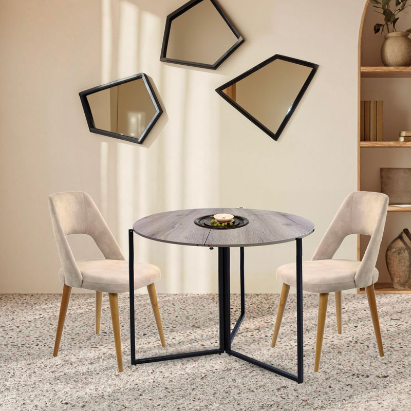 43" D Round Folding Card Table – Space-Saving Trifold Design with Iron Base and Engineered Wood Top, Natural, 43"