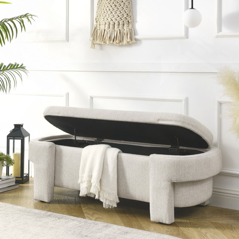 Cineus Oval Fabric Upholstered Storage Ottoman, Beige