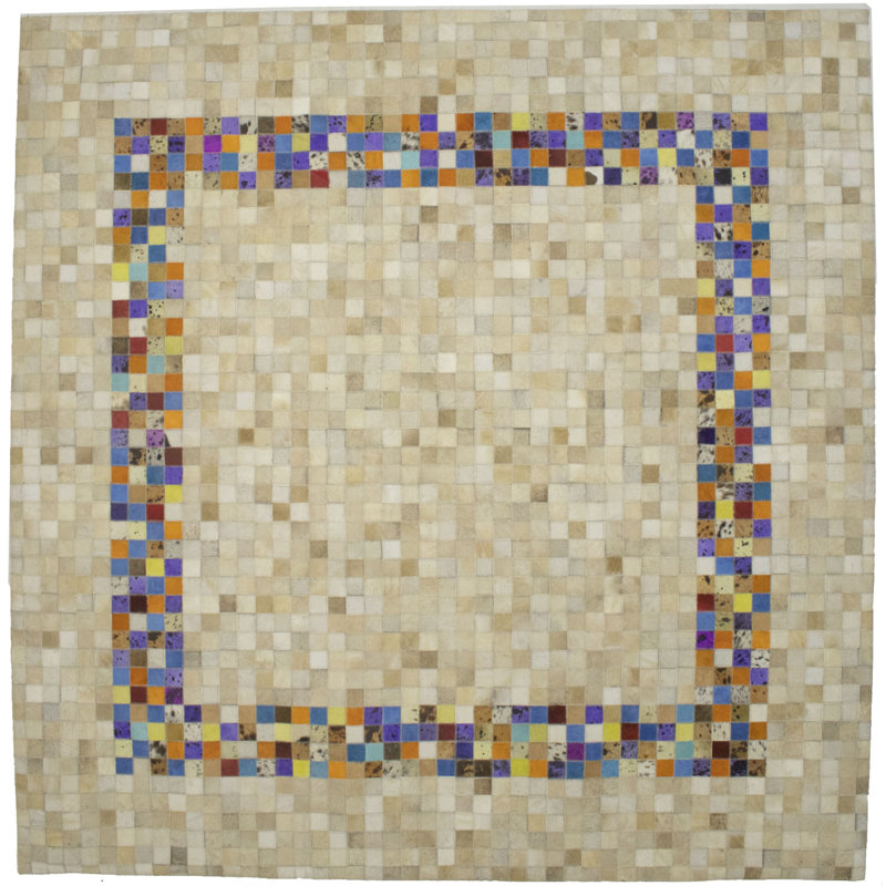 Performance Cowhide Geometric Indoor Rug, Square 6'