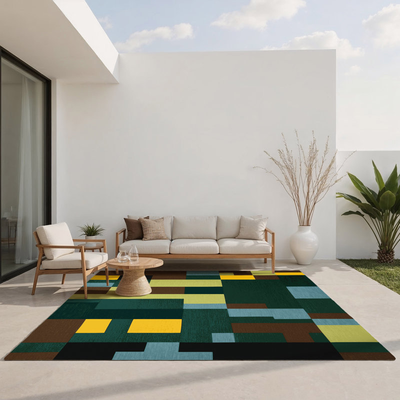 Stitched Lands Indoor And Outdoor Area Rug, Rectangle 5' x 7'