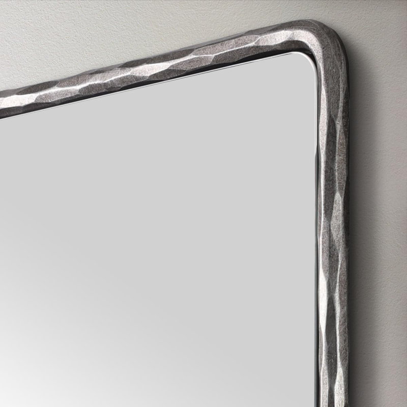 Miroir mural rectangulaire en fer forgé à la main Brunilde | Miroir de salle de bain rustique, 40 po x 30 po, Argent forgé