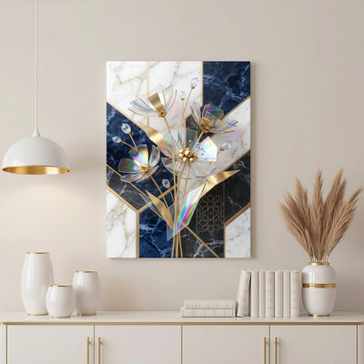 «Gallery Wrap», art mural sur toile pour le salon, la chambre à coucher, le bureau ou le vestibule - décoration murale décorative avec motif floral marbré