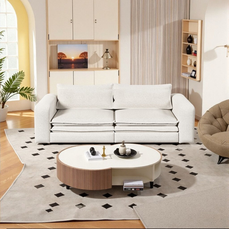 Canapé-lit très grand convertible 3-en-1 Syrova - conception modulaire avec accoudoirs larges et tissu en peluche, Beige