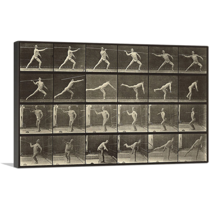 «Animal Locomotion, Man Throwing Spear» par Ead vêtementsd Muybridge - reproduction de photo sur toile tendue