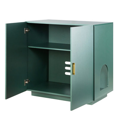 Cat Litter Box Enclosure, Double - Door Pet House, 31.5 In Hidden Cabinet, Indoor Washroom, Particle Board, Collision Pads, Easy Assembly Ventilated Design, Strong Structure, Roomy Interior