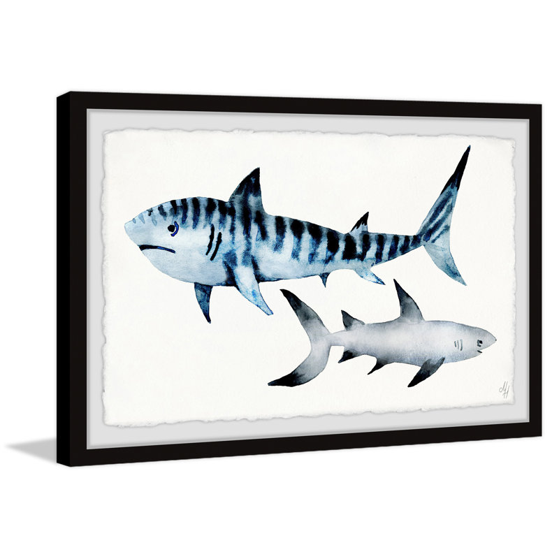 Kendrick Sharks Duo 1 Piece Single Picture Frame Painting, 20cm H x 30cm W