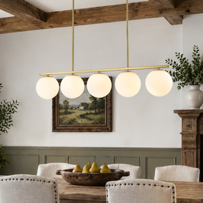 5-Light Mid-Century Opal Glass Bubble Linear Pendant
