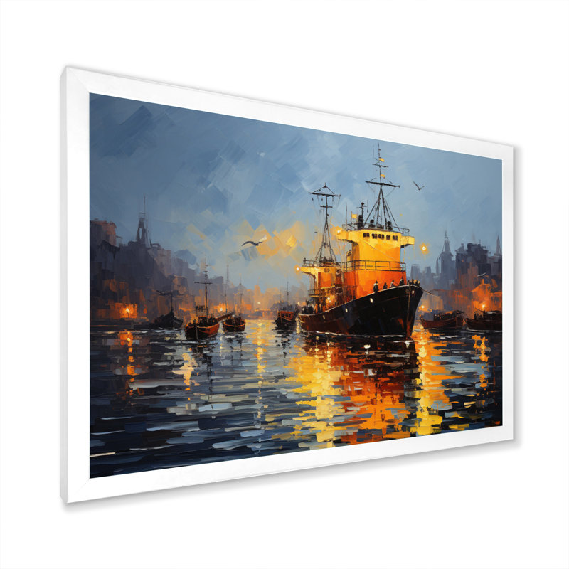 Port Harbor Symphony Pointillism, H 30 po x l 40 po x P 1,5 po, Cadre photo blanc