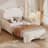 Twin Xl Size Upholstered Stretchable Vaulted Sofa Bed Frame With Bear Shaped Headboard