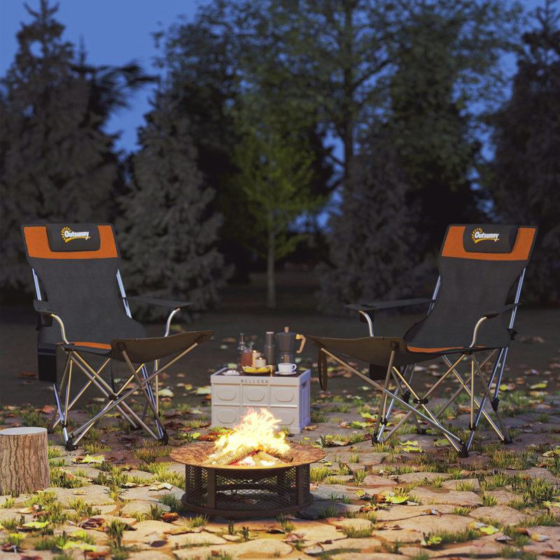 Folding Reclining Camping Chair, Orange/Black