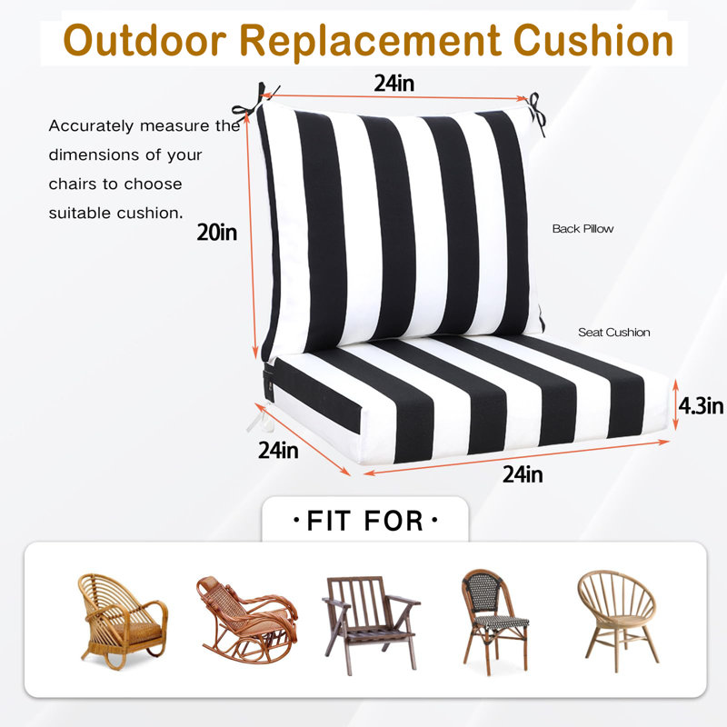 Outdoor Deep Seat Chair Cushions Set Of 2, Waterproof Fade-resistant Patio Furniture Cushions, With Removable Covers