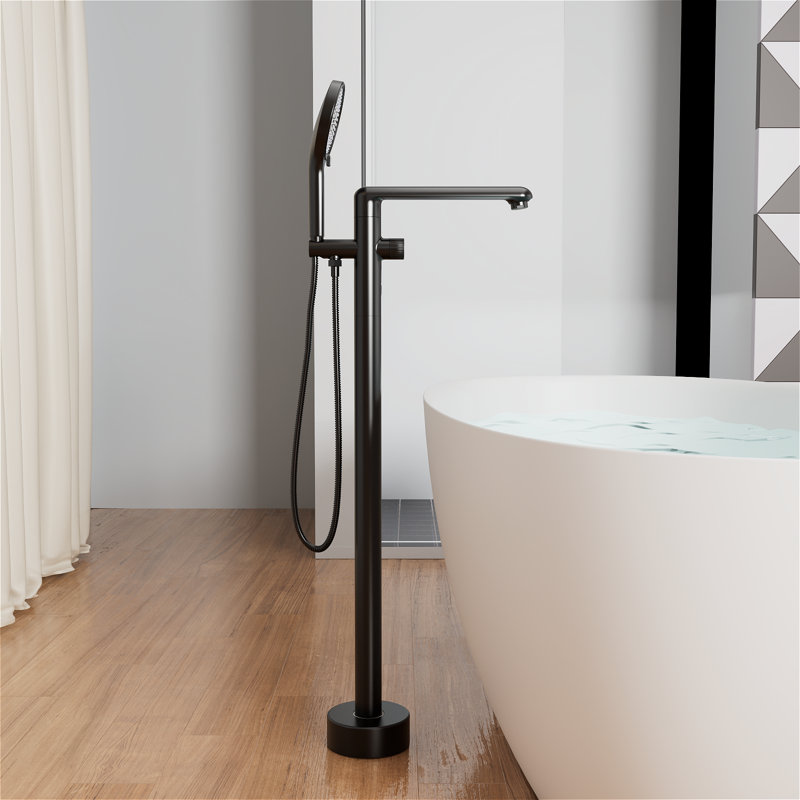 Robinet de baignoire autoportant à poignée simple avec douche à main et douche à main
