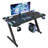 Black Gaming Desk LED Light Computer With Headphone Hook and Cup Holder Home Office Desk-2042088415
