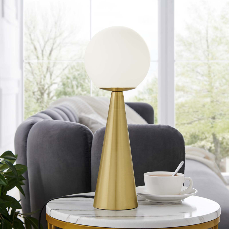 Modway Apex Glass Globe Glass Table Lamp, Satin Brass