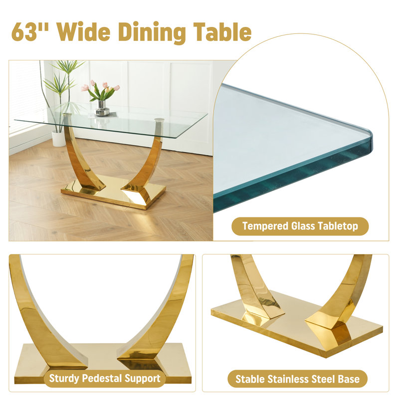 Kelisia 4 - Person Pedestal Dining Set, 30"H x 63"L x 35.4"W, Black, Gold
