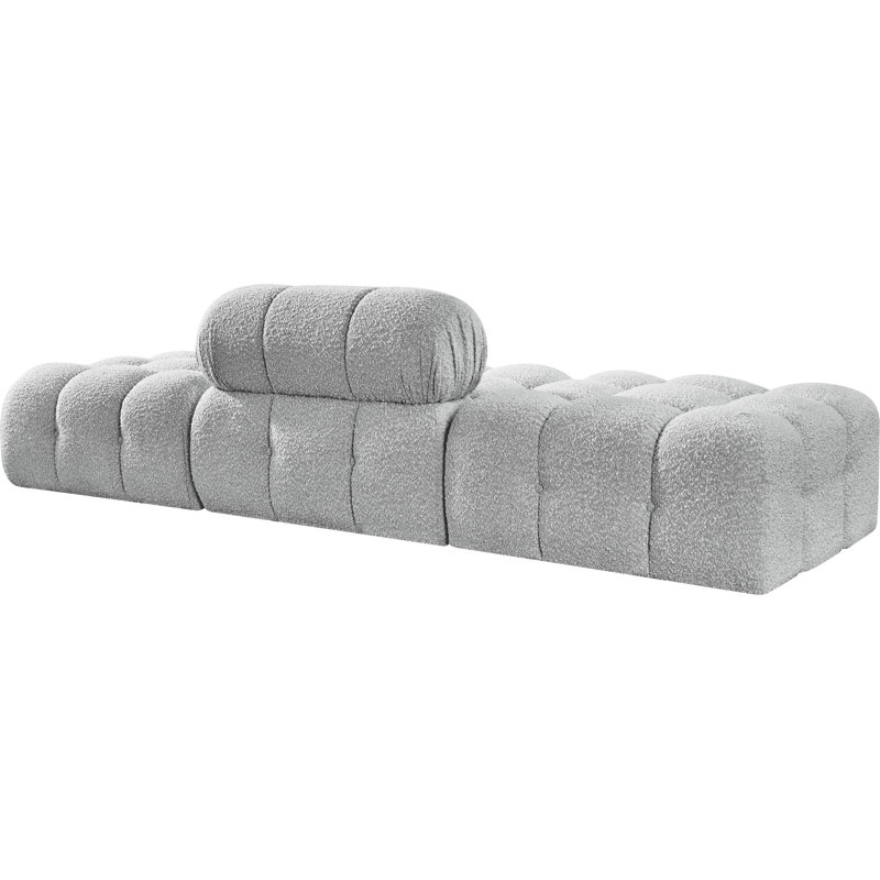 Ames Upholstered Sofa, Grey Boucle Fabric, 1 Armless, 2 Ottoman