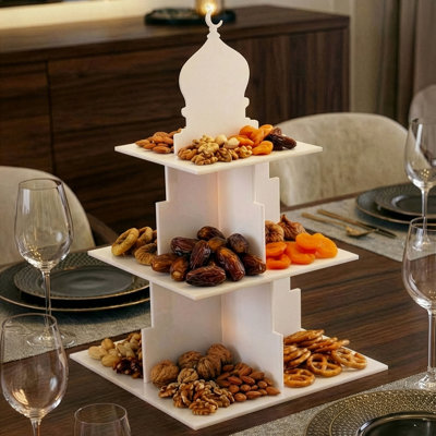3-Tier Mosque Silhouette Acrylic Serving Stand, Ramadan Dessert & Dried Fruit Display Tower