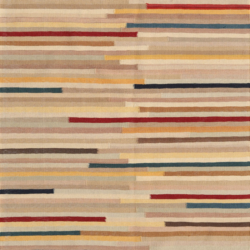 Tapis beige / brun à rayures Tien, Carré 7 pi