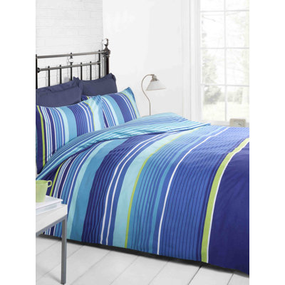 Polyester Striped Duvet Cover Set with Pillowcases