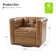 Sonika Genuine Leather Square Swivel Barrel Club Chair with Solid Wood Frame(Set of 2)