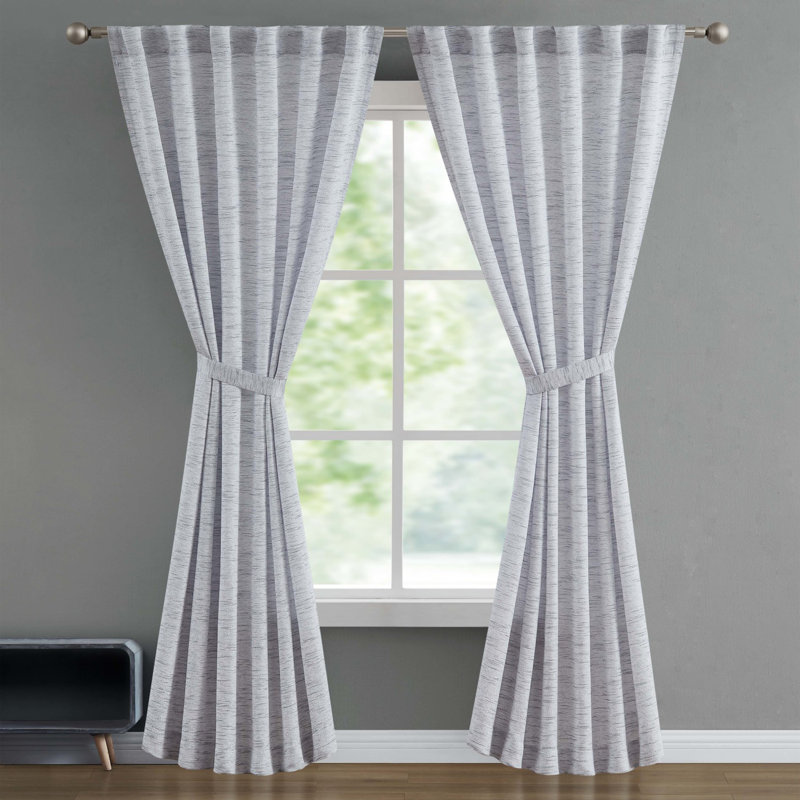 Gray Pleated Sheer Linen Back Tab Curtains, 96-inch