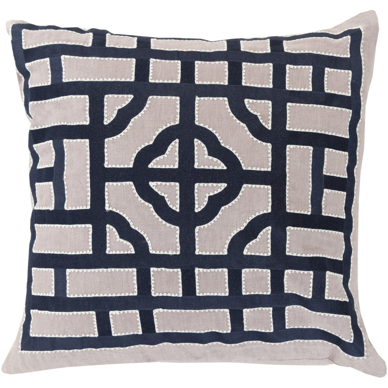 Coussin , H 18 po x l 18 po, Ivoire / Bleu marine