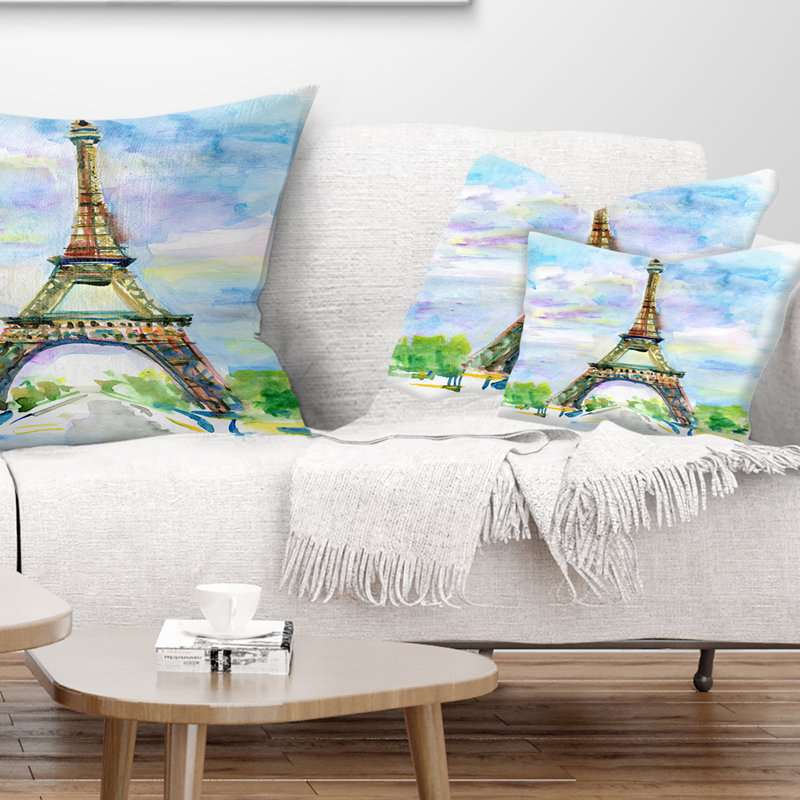 Coussin aquarelle Tour Eiffel contre le ciel, Rectangulaire, 12 po x 20 po