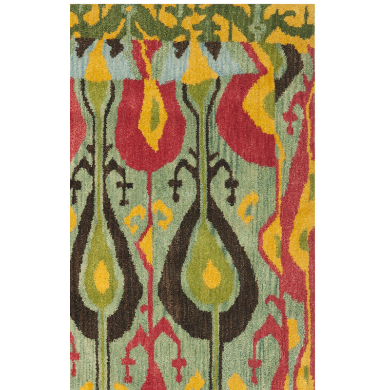 Tapis vert / rouge / jaune touffeté à la main Kline, Rectangle 4 pi x 6 pi