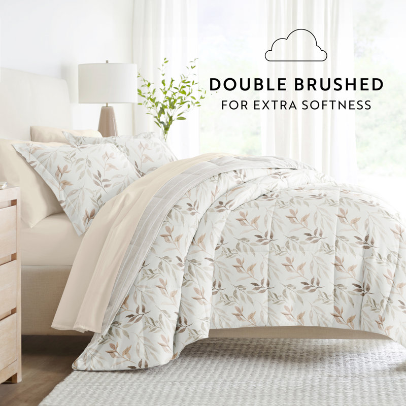 Ivory Floral Twin Microfiber Reversible Bed in a Bag Set