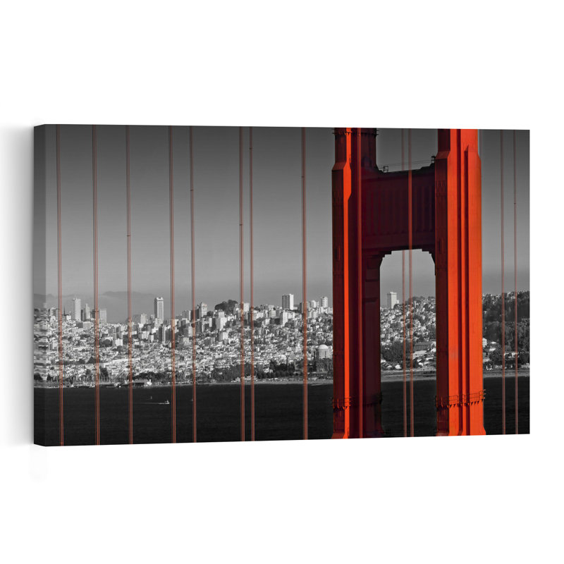 Red Bridge San Francisco Romantic Tranquil Abstract Architecture Autumn Wall Art Print by Melanie Viola - Wrapped Canvas Print