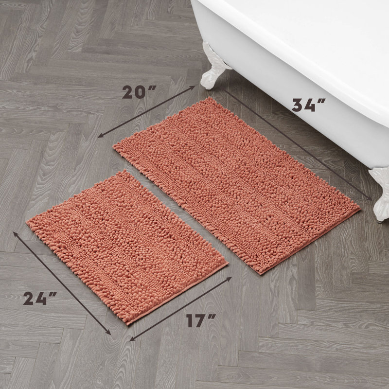 Coral Chenille Non-Slip Polyester Bath Mat Set