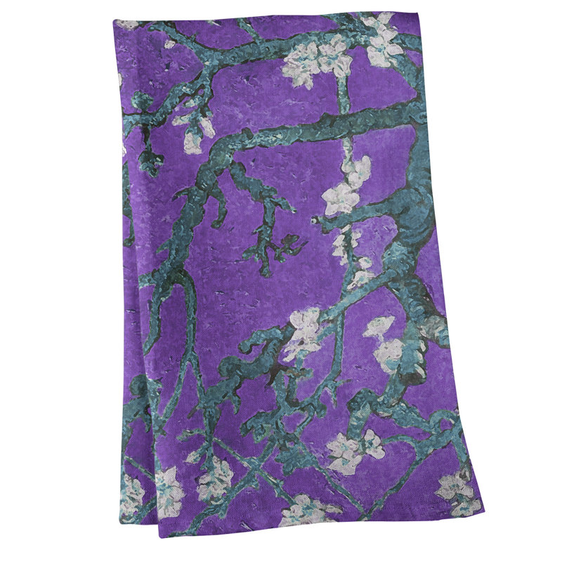 Serviette de thé en fleurs d’amande, Sergé de coton, Mauve / Blanc